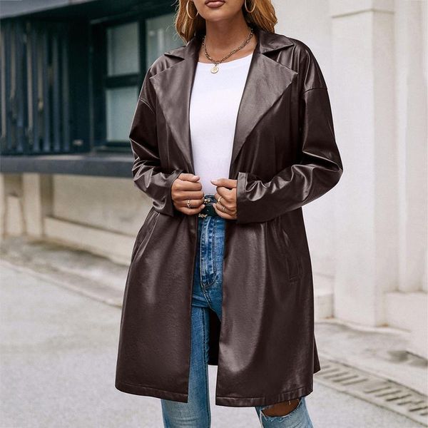 women's jackets women faux leather jacket fashion lapel long sleeves mid-length pu cardigan casual slim motorcycle coat outerwear stree, Black;brown
women's jackets women faux leather jacket fashion lapel long sleeves mid-length pu cardigan casual slim motorcycle coat outerwear stree, Black;brown