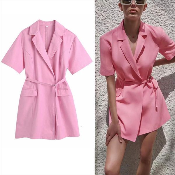 za pink linen blazer casual womens dress short sleeve mini summer adjustable belt dresses, Black;gray
za pink linen blazer casual womens dress short sleeve mini summer adjustable belt dresses, Black;gray