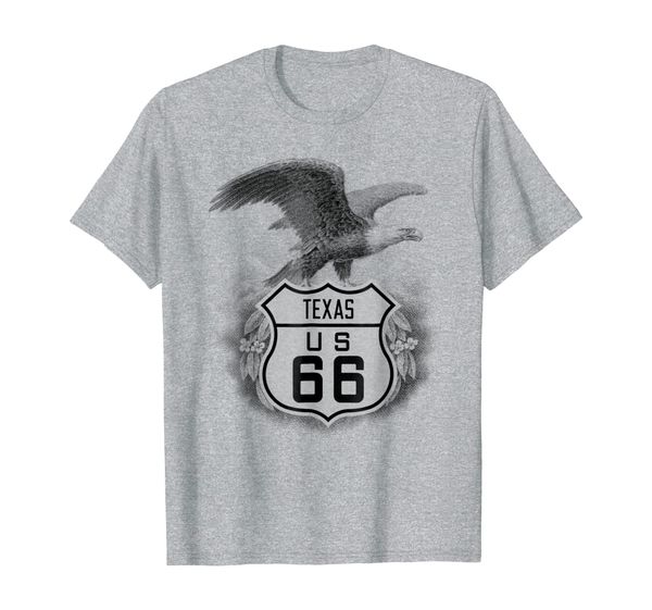 texas tx road trip route 66 highway shield eagle t-shirt, White;black