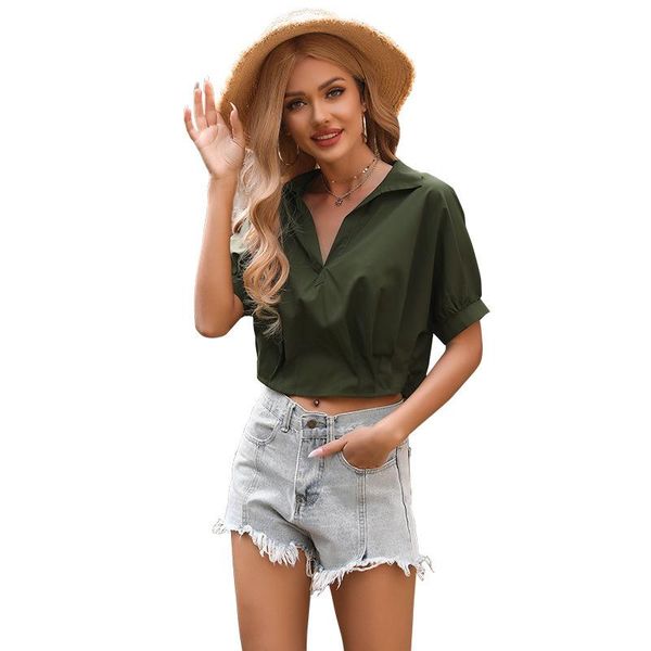 women's blouses & shirts retro lapel short sleeve women pullover t-shirt ins summer slim fit turn down collar tshirts solid tees female, White
women's blouses & shirts retro lapel short sleeve women pullover t-shirt ins summer slim fit turn down collar tshirts solid tees female, White