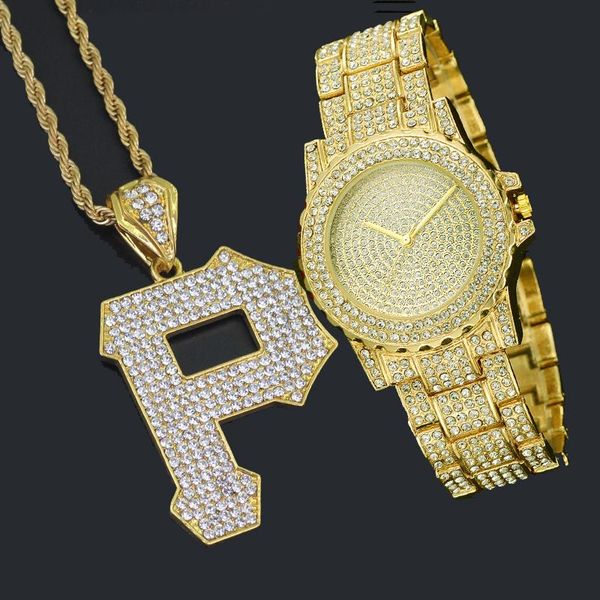 earrings & necklace men hip hop bling iced out watch and letter pendant gift set, Silver
earrings & necklace men hip hop bling iced out watch and letter pendant gift set, Silver