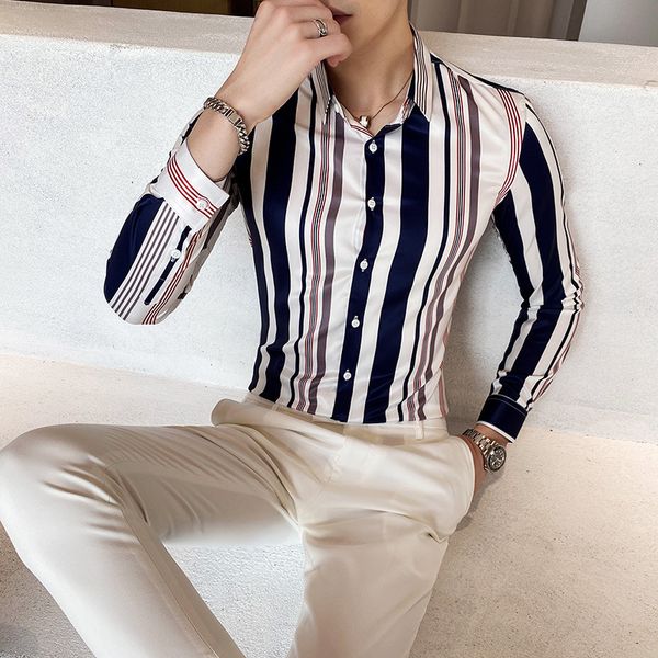 2021 men's slim fit striped shirts autumn vintage print long sleeve fashion youth iuxurious man shirt chemise homme luxe 3sge, White;black
2021 men's slim fit striped shirts autumn vintage print long sleeve fashion youth iuxurious man shirt chemise homme luxe 3sge, White;black