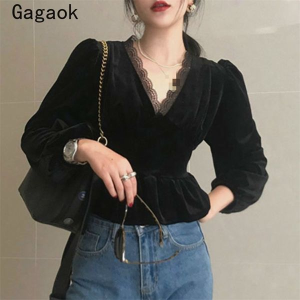 vintage black blouse women spring autumn solid korean v neck lace full shirts slim chic wild velvet blouses 210531, White
vintage black blouse women spring autumn solid korean v neck lace full shirts slim chic wild velvet blouses 210531, White