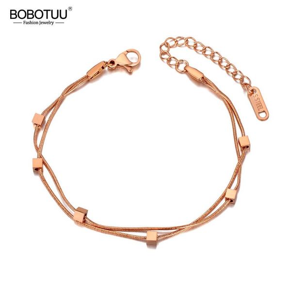link, chain bobotuu fashion titanium stainless steel square charm bracelets for women double layer rose gold snake jewelry bb20073, Black
link, chain bobotuu fashion titanium stainless steel square charm bracelets for women double layer rose gold snake jewelry bb20073, Black