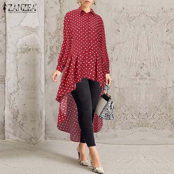 women's blouses & shirts zanzea spring polka dot blouse stylish women puff sleeve asymmetrical shirt casual buttons down long high low, White
women's blouses & shirts zanzea spring polka dot blouse stylish women puff sleeve asymmetrical shirt casual buttons down long high low, White