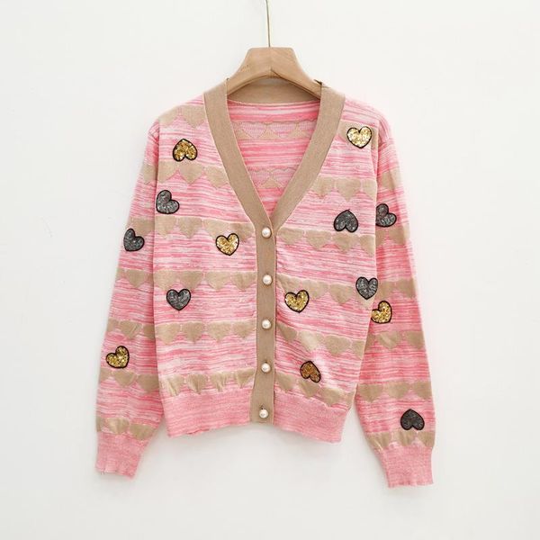 women's knits & tees 2021 spring and summer loose peach heart love sequined pink striped sweater v-neck cardigan jacket, White
women's knits & tees 2021 spring and summer loose peach heart love sequined pink striped sweater v-neck cardigan jacket, White