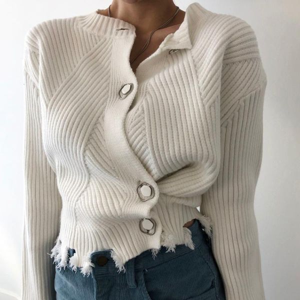 women's sweaters white grey knitted sweater women fashion knitwear single breasted winter ripped tunic short pull femme long sleeve ca, White;black
women's sweaters white grey knitted sweater women fashion knitwear single breasted winter ripped tunic short pull femme long sleeve ca, White;black