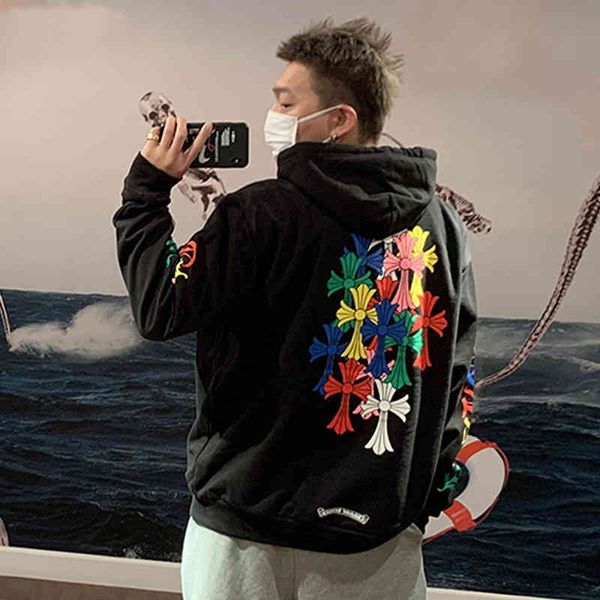 ch chao brand spring autumn men's women's color cross horseshoe sanskrit couple leisure sports hooded jacket, Black
ch chao brand spring autumn men's women's color cross horseshoe sanskrit couple leisure sports hooded jacket, Black