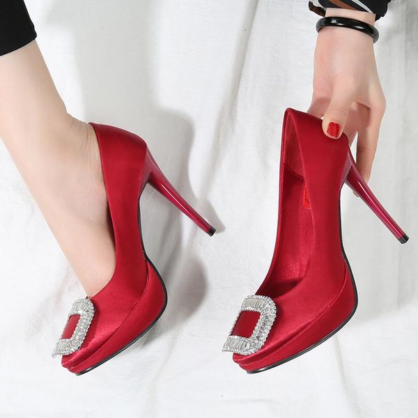 dress shoes water drill square button red super high heels, thin heel waterproof platform, single shoes, bride's wedding, Black
dress shoes water drill square button red super high heels, thin heel waterproof platform, single shoes, bride's wedding, Black