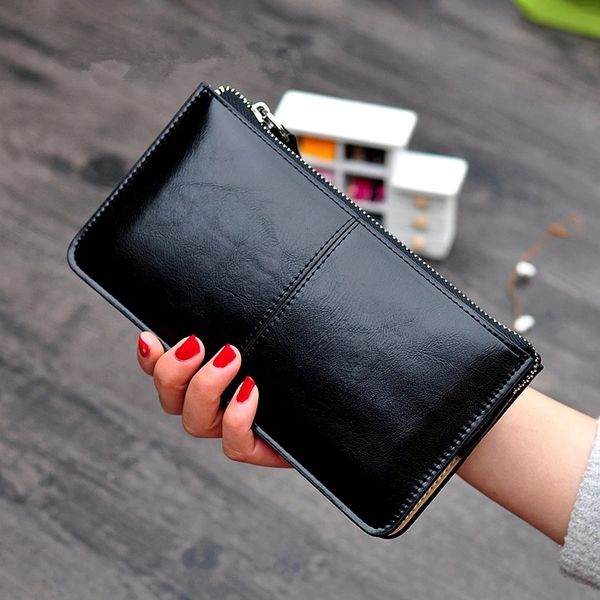 womens wallet vintage oil wax leather zipper clutch female large capacity coin purses ladies wristband simple card holder, Red;black
womens wallet vintage oil wax leather zipper clutch female large capacity coin purses ladies wristband simple card holder, Red;black