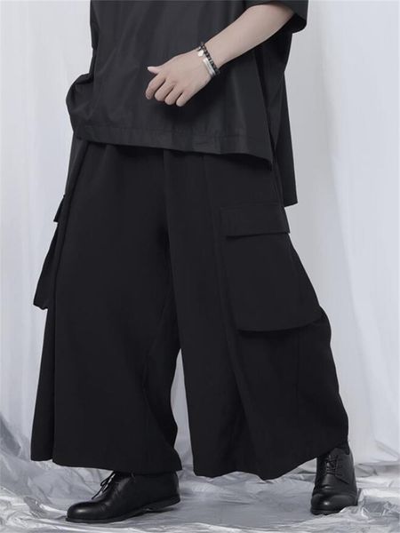 men's pants wide leg with big pockets casual loose straight dark nine-quarter, Black
men's pants wide leg with big pockets casual loose straight dark nine-quarter, Black