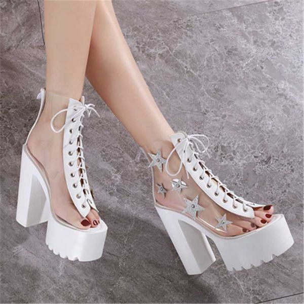 size 34-41 fashion transparent pvc jelly sandals summer open toe lace-up 14cm high heels platform nightclub party pumps, Black
size 34-41 fashion transparent pvc jelly sandals summer open toe lace-up 14cm high heels platform nightclub party pumps, Black