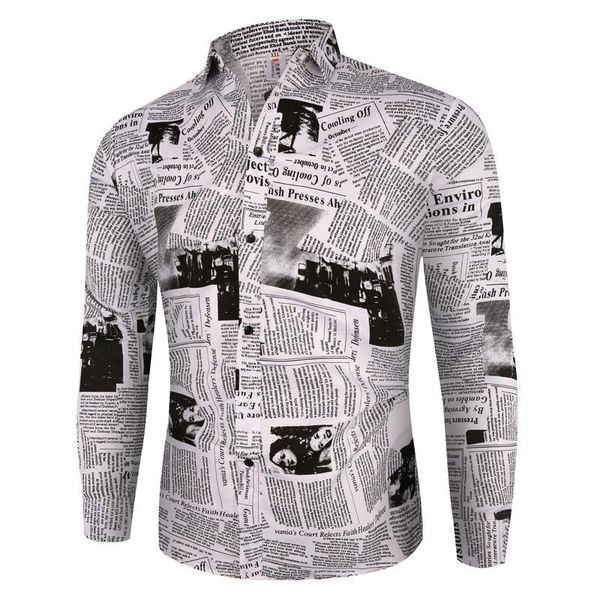 men's casual shirts 2021 summer printed spaper long sleeve shirt trend fashion, White;black
men's casual shirts 2021 summer printed spaper long sleeve shirt trend fashion, White;black