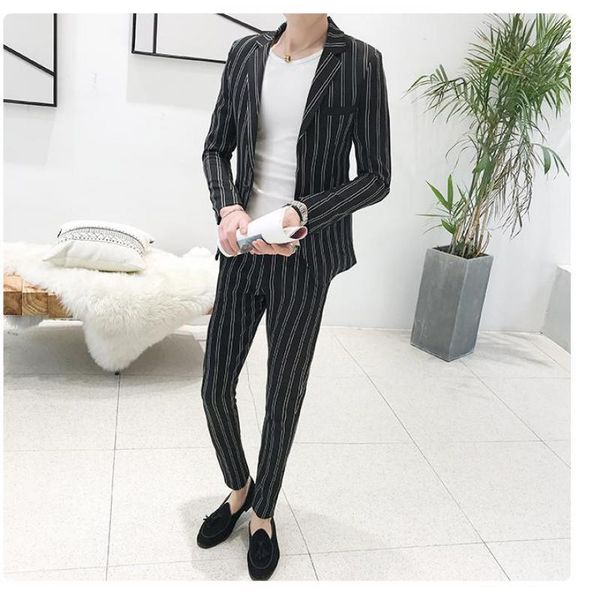 men's suits & blazers one button striped tuxedo men suit sets jacket+pants slim for mens fashion 2pcs office wear skinny clothing, White;black
men's suits & blazers one button striped tuxedo men suit sets jacket+pants slim for mens fashion 2pcs office wear skinny clothing, White;black