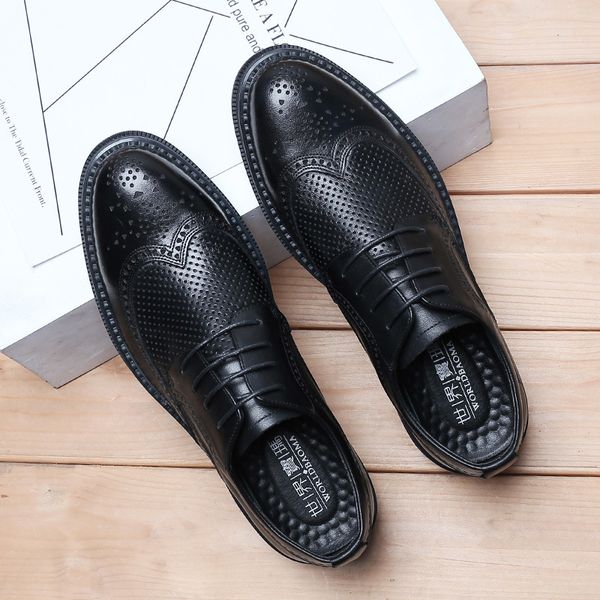 layer cowhide block carved men's shoes summer thin breathable hollow out soft sole british busins drs leather, Black
layer cowhide block carved men's shoes summer thin breathable hollow out soft sole british busins drs leather, Black