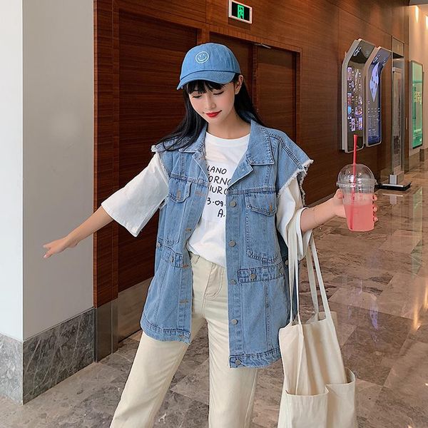 women's vests spring summer short denim vest 2021 casual slim single breasted colete feminino sleeveless jeans jackets coats, Black;white
women's vests spring summer short denim vest 2021 casual slim single breasted colete feminino sleeveless jeans jackets coats, Black;white