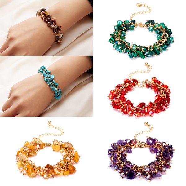 bohemian style handmade irregular natural stone strands bracelet colorful crystal beads, Black
bohemian style handmade irregular natural stone strands bracelet colorful crystal beads, Black