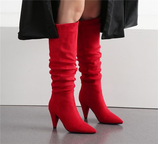 boots 2021 fashion winter spike high heels knee knight ladies flock pleated suede pointed toe red womens shoes, Black
boots 2021 fashion winter spike high heels knee knight ladies flock pleated suede pointed toe red womens shoes, Black