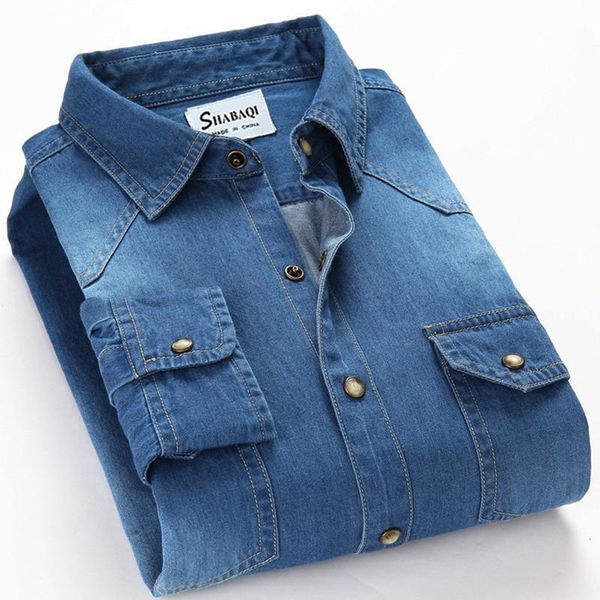 men's casual shirts shan bao classic brand double pocket button 100% cotton denim shirt 2021 spring slim long-sleeved, White;black
men's casual shirts shan bao classic brand double pocket button 100% cotton denim shirt 2021 spring slim long-sleeved, White;black