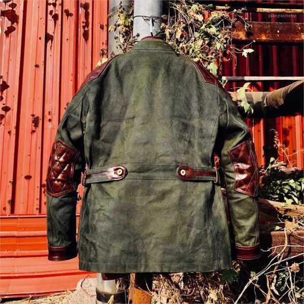 men's leather & faux american retro khaki waterproof oil wax canvas medium-length safari jacket stitching motorcycle, Black
men's leather & faux american retro khaki waterproof oil wax canvas medium-length safari jacket stitching motorcycle, Black