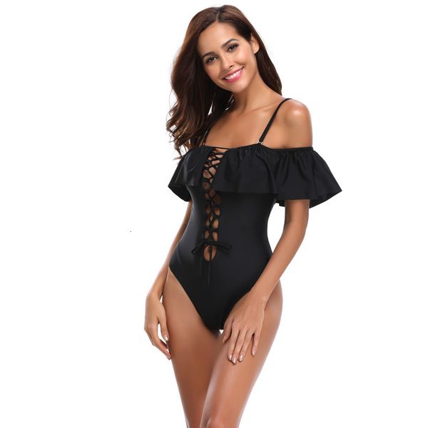bikini swimsuit 2020 one in shoulder black, White;black