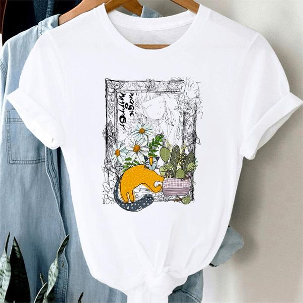 women's t-shirt casual custom short sleeve women cute hand paint girl cat female fun cartoon kawaii streetwear chic vintage tee, White
women's t-shirt casual custom short sleeve women cute hand paint girl cat female fun cartoon kawaii streetwear chic vintage tee, White