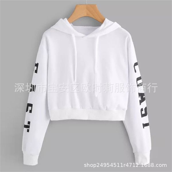 into autumn 2020 women's hooded short letter printed long sleeve open navel sweater, Black;white
into autumn 2020 women's hooded short letter printed long sleeve open navel sweater, Black;white
