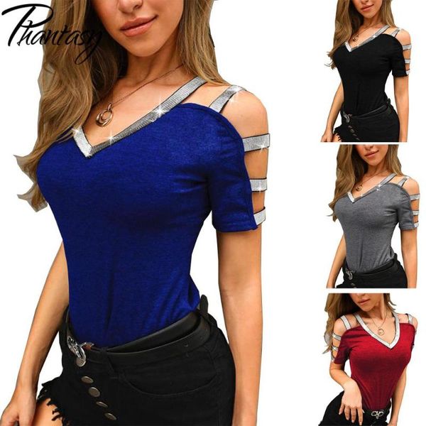 women's t-shirt phantasy v-neck short sleeved off-shoulder clothing summer slim casual solid color, White
women's t-shirt phantasy v-neck short sleeved off-shoulder clothing summer slim casual solid color, White