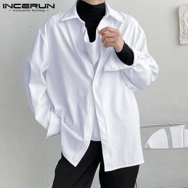 men's casual shirts incerun 2021 men korean style loose blouse causal fashion fake two-piece long-sleeve shirt with swing collar mens, White;black
men's casual shirts incerun 2021 men korean style loose blouse causal fashion fake two-piece long-sleeve shirt with swing collar mens, White;black