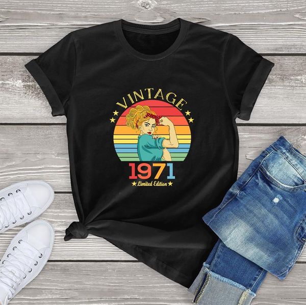 women's t-shirt cotton vintage 1971 limited edition retro rosie womens 50th birthday gifts funny summer men's novelty women tee, White
women's t-shirt cotton vintage 1971 limited edition retro rosie womens 50th birthday gifts funny summer men's novelty women tee, White