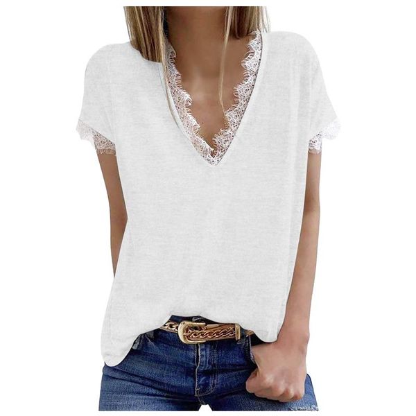 women's t-shirt deep v-neck tshirts blusas elegantes mujer lace tunic summer short sleeve loose casual poleras de, White
women's t-shirt deep v-neck tshirts blusas elegantes mujer lace tunic summer short sleeve loose casual poleras de, White