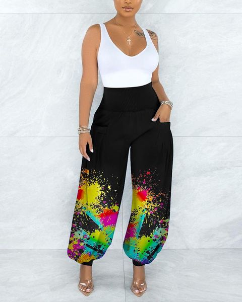 women's pants & capris women tie dye high waist lantern leg femme ink splashed pocket wide long trousers casual streetwear, Black;white
women's pants & capris women tie dye high waist lantern leg femme ink splashed pocket wide long trousers casual streetwear, Black;white