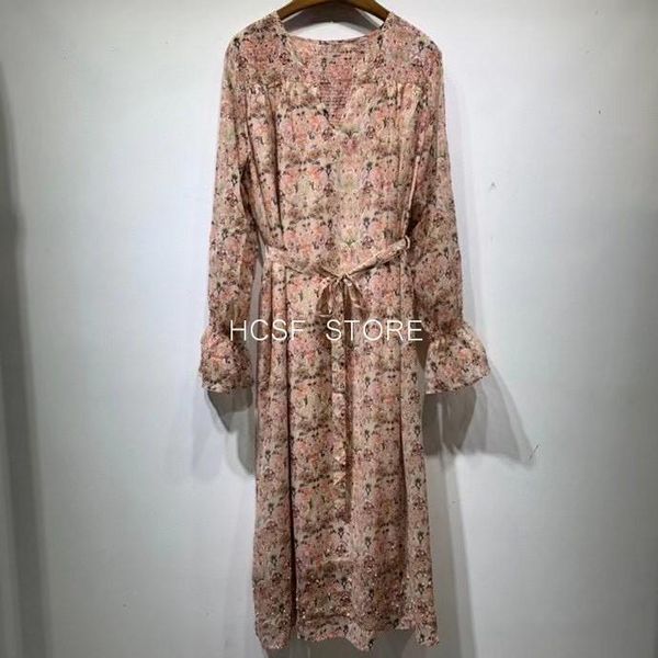 casual dresses 2021 dress women floral print v-neck long flare sleeve bottom handmade beading midi with sashes, Black;gray
casual dresses 2021 dress women floral print v-neck long flare sleeve bottom handmade beading midi with sashes, Black;gray