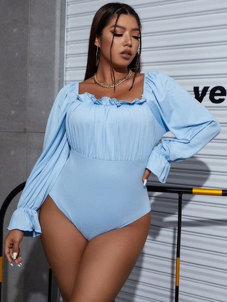 plus frill trim flounce sleeve ruched bodysuit q7ht#, Black
plus frill trim flounce sleeve ruched bodysuit q7ht#, Black