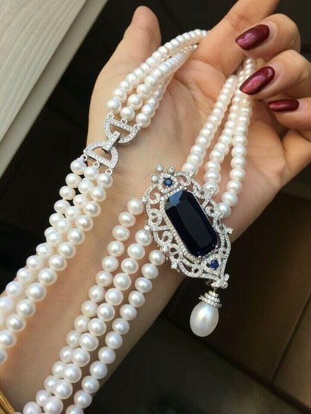 chains hand knotted 3strands 7-8mm white natural freshwater pearl micro inlay zircon necklace long 45-50cm fashion jewelry, Silver
chains hand knotted 3strands 7-8mm white natural freshwater pearl micro inlay zircon necklace long 45-50cm fashion jewelry, Silver