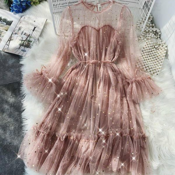 casual dresses summer women dress vintage french gentle fairy shiny screen flare sleeve o-neck vestidos solid color mesh high waist, Black;gray
casual dresses summer women dress vintage french gentle fairy shiny screen flare sleeve o-neck vestidos solid color mesh high waist, Black;gray