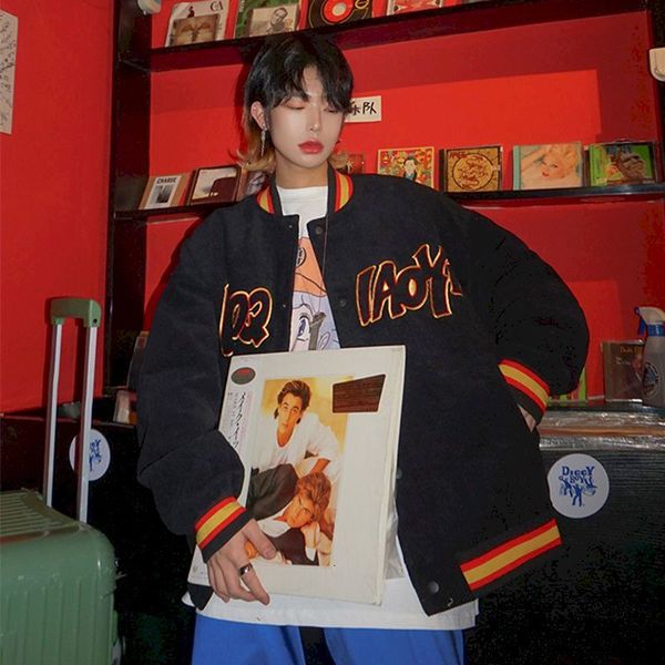 men's hoodies & sweatshirts and women's embroidered corduroy baseball suit, korean retro jacket, y2k large letter, spring autumn, Black
men's hoodies & sweatshirts and women's embroidered corduroy baseball suit, korean retro jacket, y2k large letter, spring autumn, Black