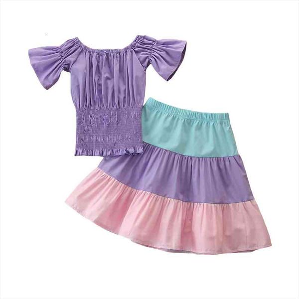 1 6y summer infant kids girls holiday clothes sets off shoulder ruffles short sleeve rainbow striped skirts, White
1 6y summer infant kids girls holiday clothes sets off shoulder ruffles short sleeve rainbow striped skirts, White