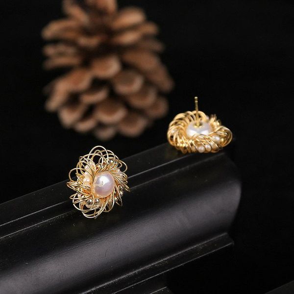 stud multilayer metal wire white pearl wrapped women earrings decorations simple flower piercing for wedding eh019, Golden;silver
stud multilayer metal wire white pearl wrapped women earrings decorations simple flower piercing for wedding eh019, Golden;silver