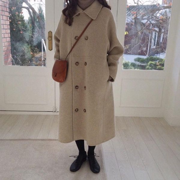 women's wool & blends korea dongdamen loose large double-sided cashmere coat medium and long oat, Black
women's wool & blends korea dongdamen loose large double-sided cashmere coat medium and long oat, Black