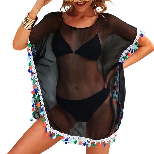 women's swimwear fashion female smock, round neck short sleeve beach dress bikini covers with tassel hem for summer, black wholeslae, White;black
women's swimwear fashion female smock, round neck short sleeve beach dress bikini covers with tassel hem for summer, black wholeslae, White;black
