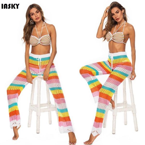 women's swimwear iasky 2021 colorful crochet beach cover up long pants women hollow out knitted bikini swimsuit ups beachwear pant, White;black
women's swimwear iasky 2021 colorful crochet beach cover up long pants women hollow out knitted bikini swimsuit ups beachwear pant, White;black