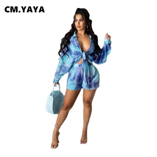 women's tracksuits cm.yaya women set tie dye full sleeve bandage v-neck stretchy shorts two 2 piece sets fashion tracksuit summer outf, Gray
women's tracksuits cm.yaya women set tie dye full sleeve bandage v-neck stretchy shorts two 2 piece sets fashion tracksuit summer outf, Gray