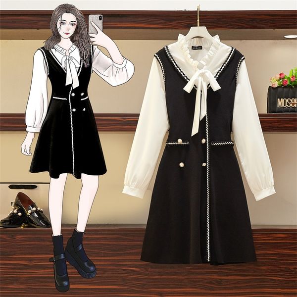 women knit 2021 new winter sweet black party white dress long sleeve bow cover fake two big-size clothes 919r
women knit 2021 new winter sweet black party white dress long sleeve bow cover fake two big-size clothes 919r