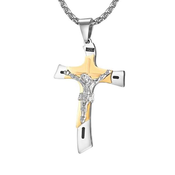 pendant necklaces stainless steel religious gold cross jesus necklace christ god jewelry gift for him, Silver
pendant necklaces stainless steel religious gold cross jesus necklace christ god jewelry gift for him, Silver