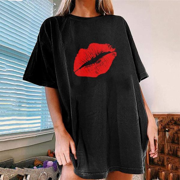women's t-shirt summer casual streetwear red lips printed short sleeve o-neck tee loose, White
women's t-shirt summer casual streetwear red lips printed short sleeve o-neck tee loose, White