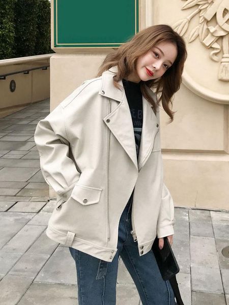 women's leather & faux clothes spring and autumn loose korean style pu coat jacket, Black
women's leather & faux clothes spring and autumn loose korean style pu coat jacket, Black