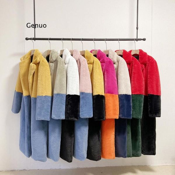 women's fur & faux women winter warm coat color patch thick long turn down collar casaco feminino, Black
women's fur & faux women winter warm coat color patch thick long turn down collar casaco feminino, Black