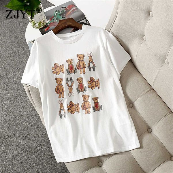 europe fashion summer short sleeve cartoon bears print women tshirts cotton casual white tees female 210601
europe fashion summer short sleeve cartoon bears print women tshirts cotton casual white tees female 210601