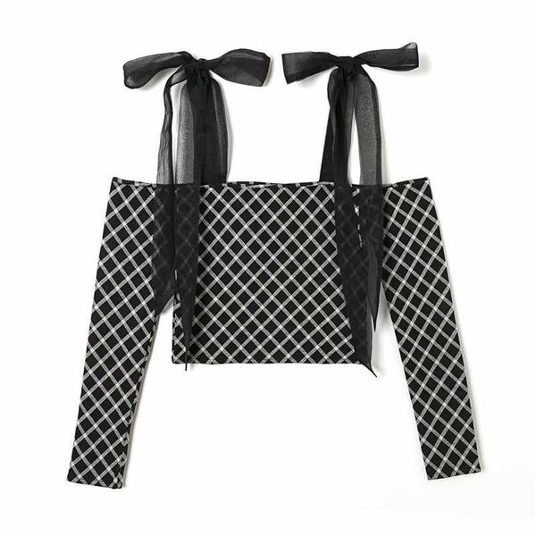 women chic plaid knitted shirts fashion ladies mesh bow strap sweet female streetwear slash neck blouses 210527, White
women chic plaid knitted shirts fashion ladies mesh bow strap sweet female streetwear slash neck blouses 210527, White
